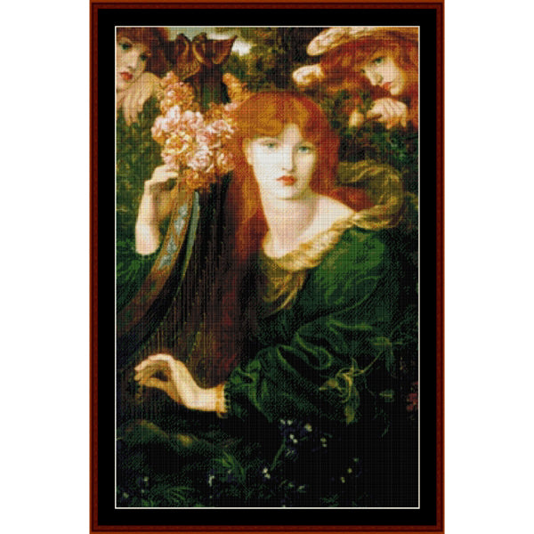 Counted Cross Stitch Pattern by Cross Stitch Collectibles of a woman with red hair holding flowers