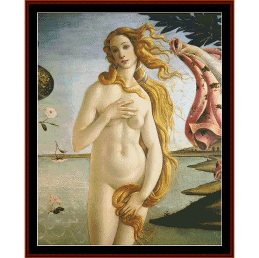 Counted Cross Stitch Pattern by Cross Stitch Collectibles of a woman with flowing, framed in brown.