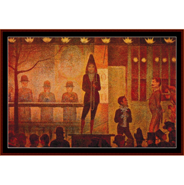 Counted Cross Stitch Pattern by Cross Stitch Collectibles of a performer on stage with an audience in a warm-toned setting