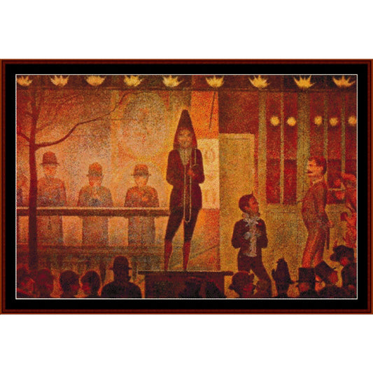 Counted Cross Stitch Pattern by Cross Stitch Collectibles of a performer on stage with an audience in a warm-toned setting