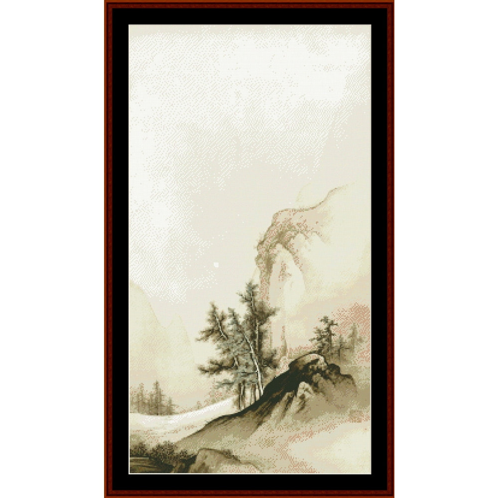 Counted Cross Stitch Pattern: Landscape with Autumn Moon, Asian Art by Cross Stitch Collectibles