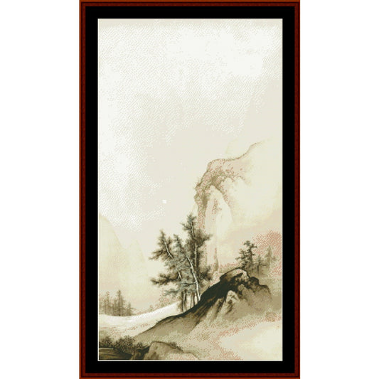 Counted Cross Stitch Pattern: Landscape with Autumn Moon, Asian Art by Cross Stitch Collectibles