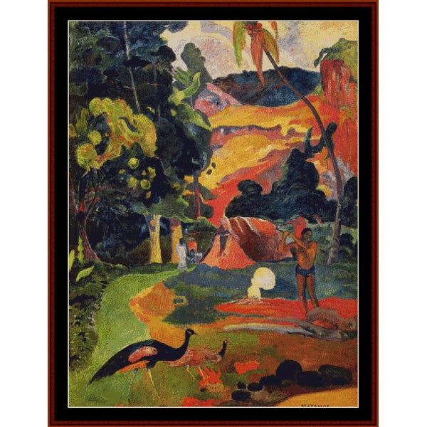 Counted Cross Stitch Pattern: Landscape with Peacocks by Paul Gauguin - Cross Stitch Collectibles