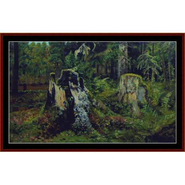 Counted Cross Stitch Pattern: Landscape with Stump by Ivan Shishkin - Cross Stitch Collectibles