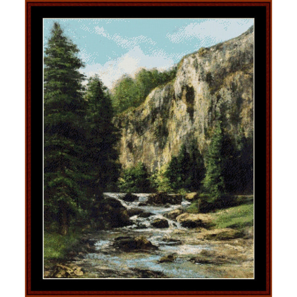 Counted Cross Stitch Pattern: Landscape with Waterfall by Gustave Courbet - Cross Stitch Collectibles