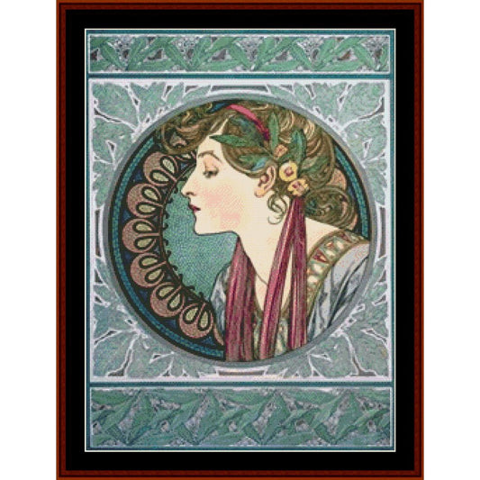 Counted Cross Stitch Pattern: Laurel, 1901 by Alphonse Mucha - Cross Stitch Collectibles