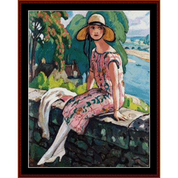 Counted Cross Stitch Pattern: Lili on the Bridge by Gerda Wegener – Cross Stitch Collectibles