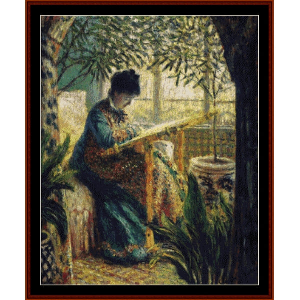 Counted Cross Stitch Pattern: Madame Monet Embroidering by Claude Monet – Cross Stitch Collectibles