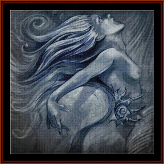 Counted Cross Stitch Pattern: Mermaid in Blue, Fantasy - Cross Stitch Collectibles