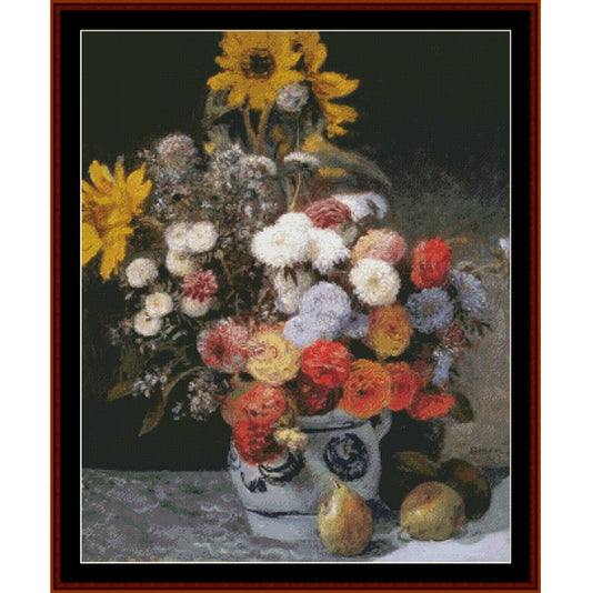 Counted Cross Stitch Pattern: Mixed Flowers in Earthenware Pot by Pierre Auguste Renoir - Cross Stitch Collectibles