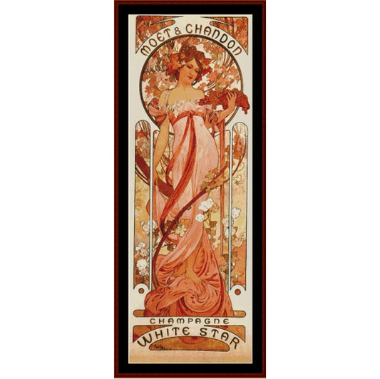 Counted Cross Stitch Pattern: Moet & Chandon, White Star by Alphonse Mucha - Cross Stitch Collectibles