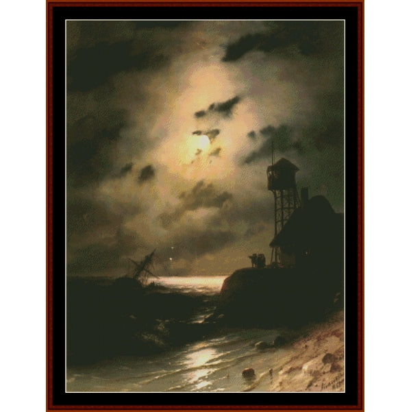 Counted Cross Stitch Pattern: Moonlit Seascape with Shipwreck by Ivan Aivazovsky - Cross Stitch Collectibles