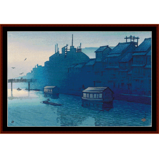 Counted Cross Stitch Pattern: Morning at Dotonbri, Osaka, Asian Art- Cross Stitch Collectibles