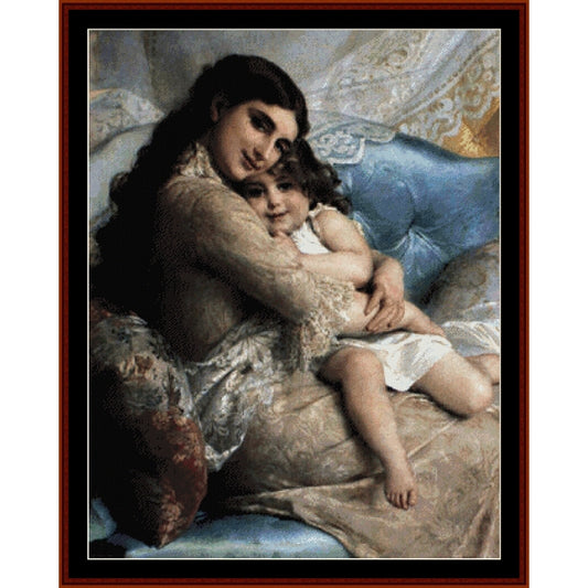 Counted Cross Stitch Pattern: Mother and Daughter by Emile Munier - Cross Stitch Collectibles