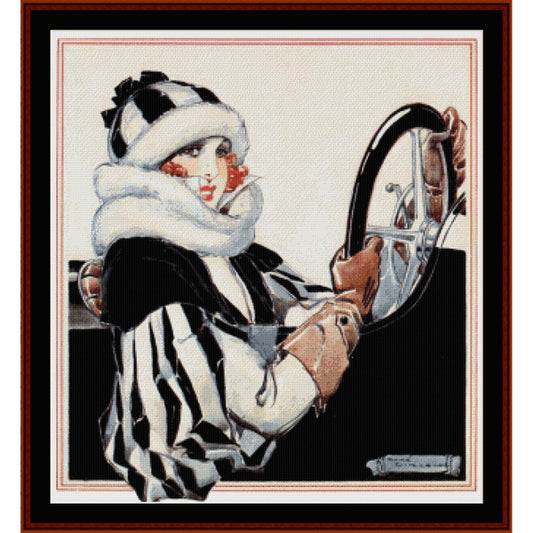 Counted Cross Stitch Pattern: Motorist, Vintage Poster - Cross Stitch Collectibles