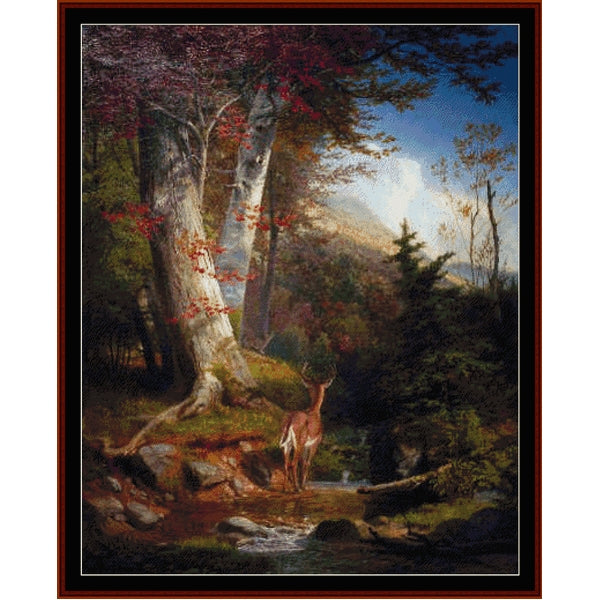 Counted Cross Stitch Pattern: Mountain Stream and Deer by W.H. Beard - Cross Stitch Collectibles