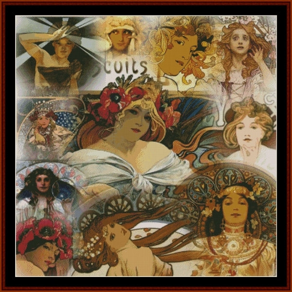 Counted Cross Stitch Pattern: Mucha Collage by Alphonse Mucha - Cross Stitch Collectibles