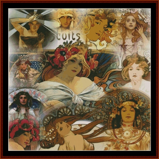 Counted Cross Stitch Pattern: Mucha Collage by Alphonse Mucha - Cross Stitch Collectibles