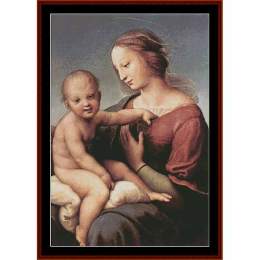 Counted Cross Stitch Pattern: Niccolini Cowper Madonna by Raphael - Cross Stitch Collectibles - A framed classical painting depicting the Madonna and Child