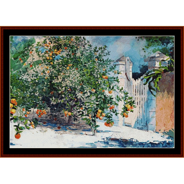 Counted Cross Stitch Pattern: Orange Trees and Gate by Winslow Homer- Cross Stitch Collectibles