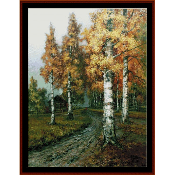 Counted Cross Stitch Pattern: Park in Autumn by Julius von Klever - Cross Stitch Collectibles