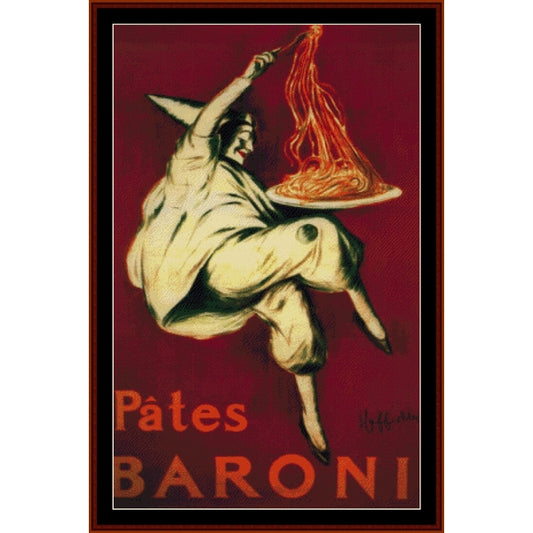 Counted Cross Stitch Pattern: Pates Baroni, Vintage Poster - Cross Stitch Collectibles