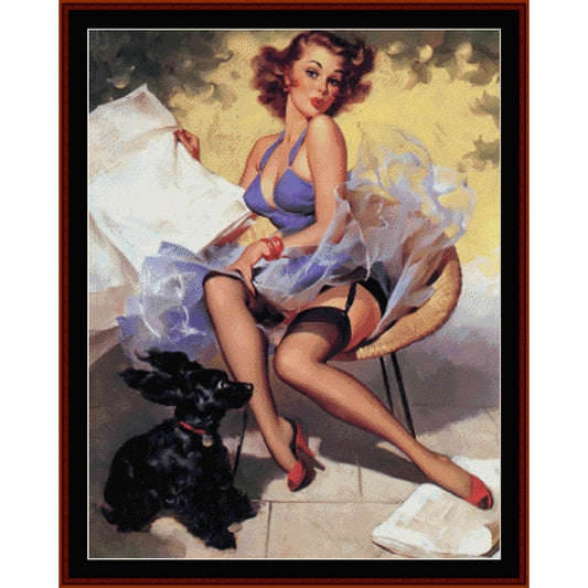 Counted Cross Stitch Pattern: Pin-Up with Newspaper, Vintage Poster - Cross Stitch Collectibles
