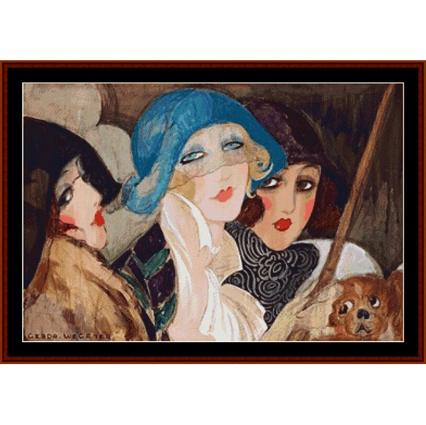 Counted Cross Stitch Pattern: Pool Players by Gerda Wegener - Cross Stitch Collectibles