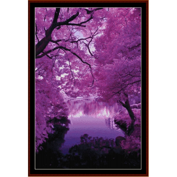 Counted Cross Stitch Pattern – Purple Serenity, Nature - Cross Stitch Collectibles