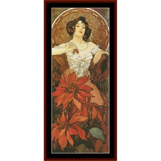 Counted Cross Stitch Pattern – Ruby by Alphonse Mucha - Cross Stitch Collectibles