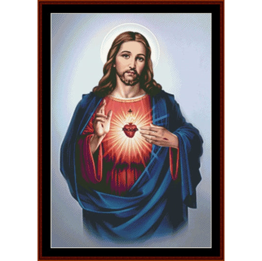 Counted Cross Stitch Pattern – Sacred Heart of Jesus II, Religious - Cross Stitch Collectibles