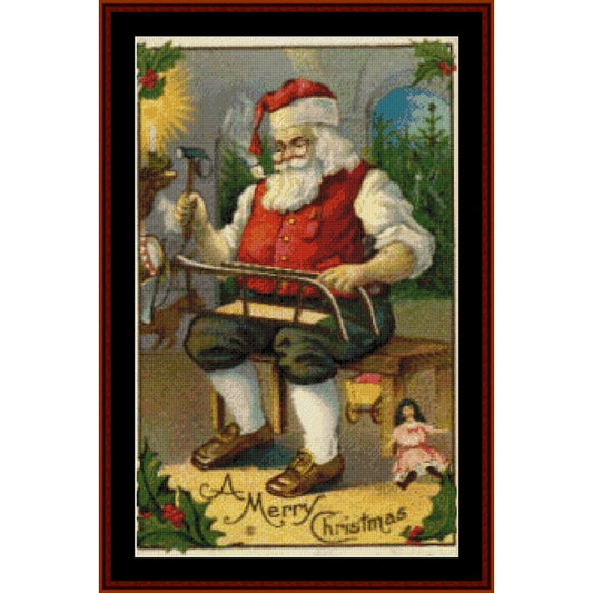 Counted Cross Stitch Pattern – Santa at Work, Vintage - Cross Stitch Collectibles