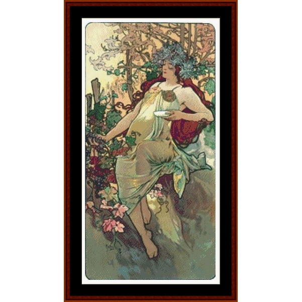 Counted Cross Stitch Pattern – Seasons, 1896, Autumn by Alphonse Mucha - Cross Stitch Collectibles