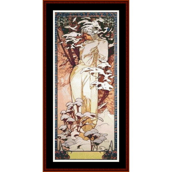 Counted Cross Stitch Pattern – Seasons, 1900, Winter by Alphonse Mucha - Cross Stitch Collectibles