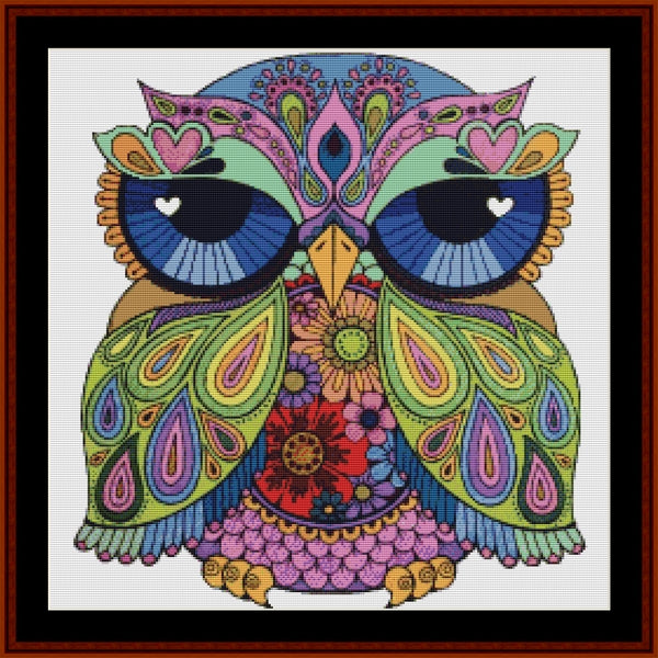 Counted Cross Stitch Pattern – Sentient Owl, Fantasy - Cross Stitch Collectibles