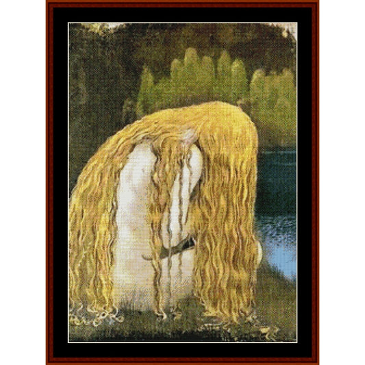 Counted Cross Stitch Pattern – She Huddled by the Lake by Jon Bauer - Cross Stitch Collectibles