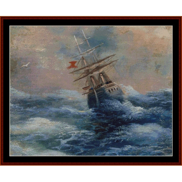 Counted Cross Stitch Pattern – Ship on the Sea by Ivan Aivazovsky - Cross Stitch Collectibles