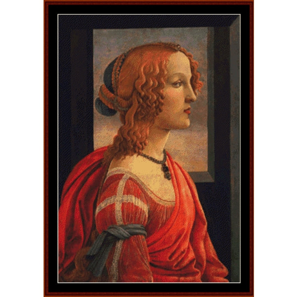 Counted Cross Stitch Pattern – Simonetta by Sandro Botticelli - Cross Stitch Collectibles