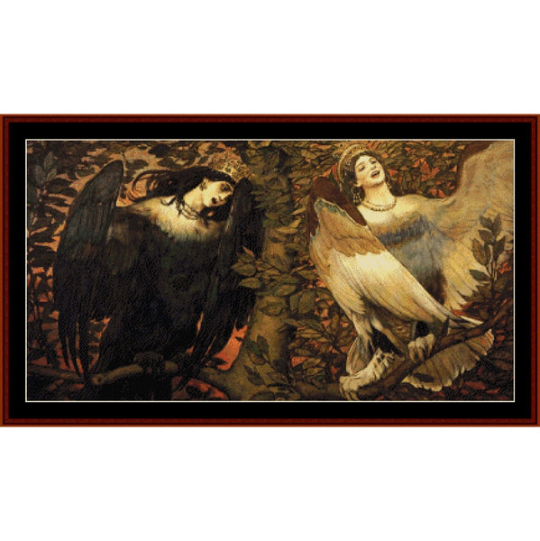Counted Cross Stitch Pattern – Sirin and Alkonost by Ivan Bilbin - Cross Stitch Collectibles