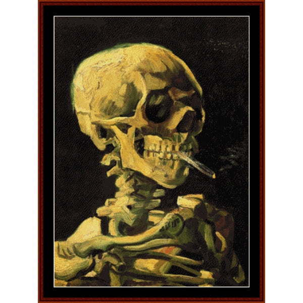 Skull with Burning Cigarette by Vincent Van Gogh pdf counted cross stitch pattern