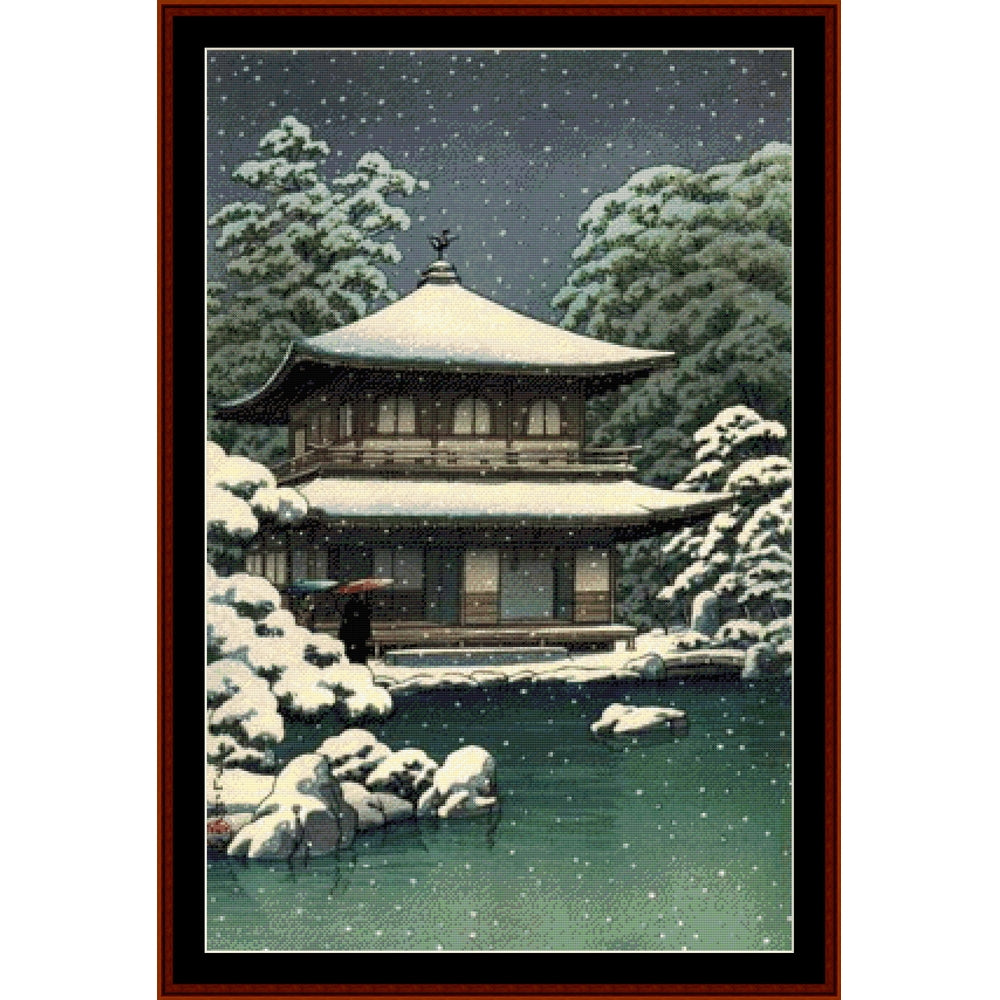 Counted Cross Stitch Pattern – Snow at Ginkakuji, Asian Art by Alfred Sisley - Cross Stitch Collectibles