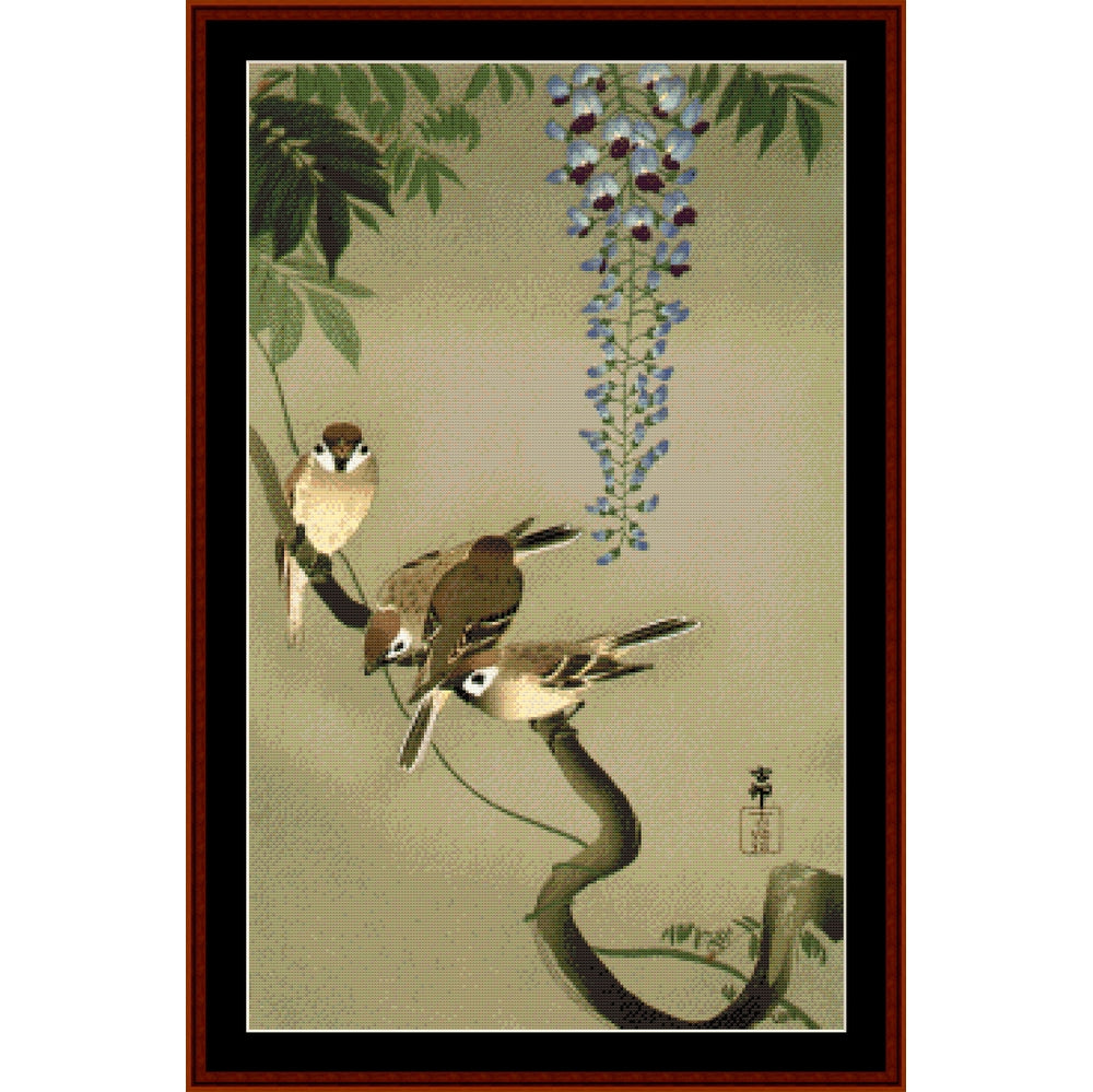 Counted Cross Stitch Pattern – Sparrows and Wisteria - Cross Stitch Collectibles