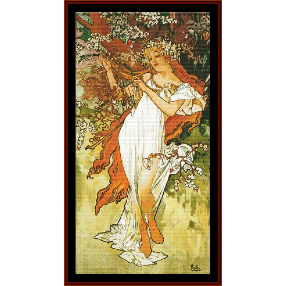 Counted Cross Stitch Pattern – Spring, 1896 Alphonse Mucha - Cross Stitch Collectibles