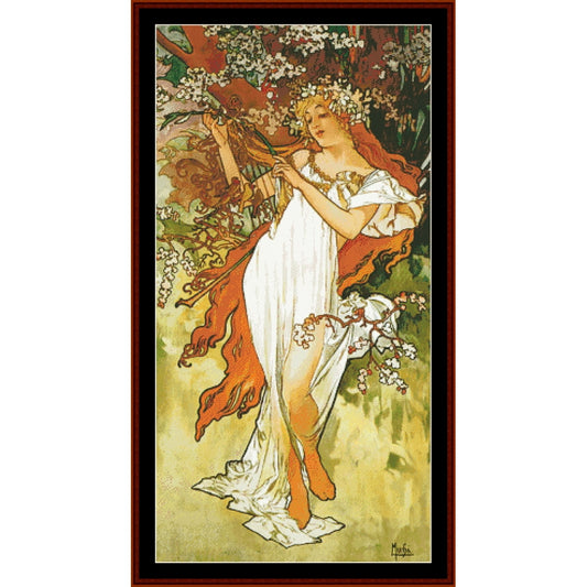 Counted Cross Stitch Pattern – Spring, 1896 Alphonse Mucha - Cross Stitch Collectibles