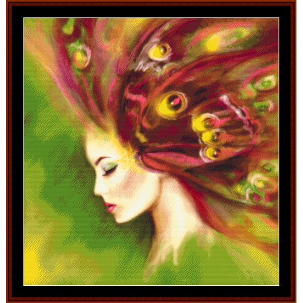 Counted Cross Stitch Pattern – Spring Butterfly Woman, Fantasy - Cross Stitch Collectibles