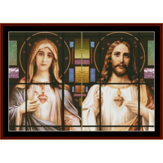 Counted Cross Stitch Pattern – Stained Glass Sacred Hearts - Cross Stitch Collectibles