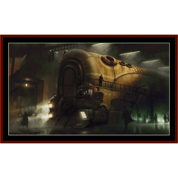 Counted Cross Stitch Pattern – Steampunk Train, Fantasy - Cross Stitch Collectibles