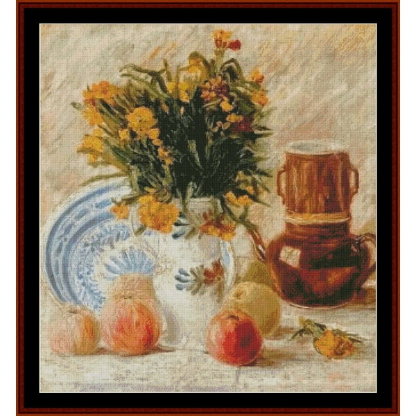 Counted Cross Stitch Pattern – Still Life with Coffee Pot and Flowers by Vincent Van Gogh - Cross Stitch Collectibles