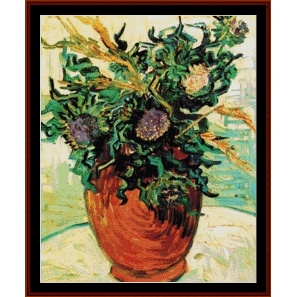Counted Cross Stitch Pattern – Still Life with Thistles by Vincent Van Gogh - Cross Stitch Collectibles