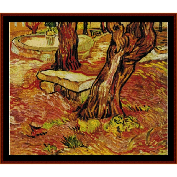 Counted Cross Stitch Pattern – Stone Bench in the Garden by Vincent Van Gogh - Cross Stitch Collectibles